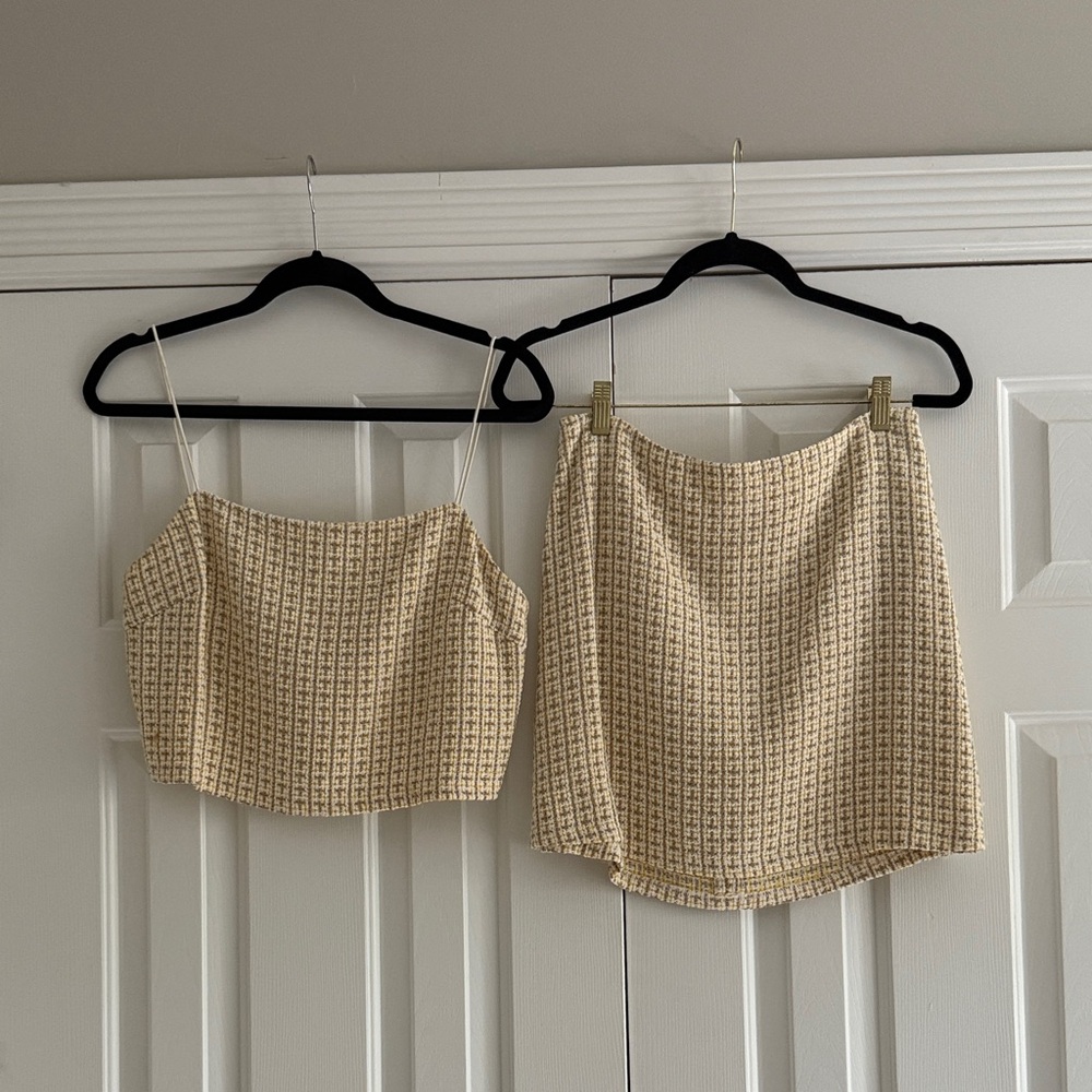 Yellow and Tan Tweed Two-Piece Set